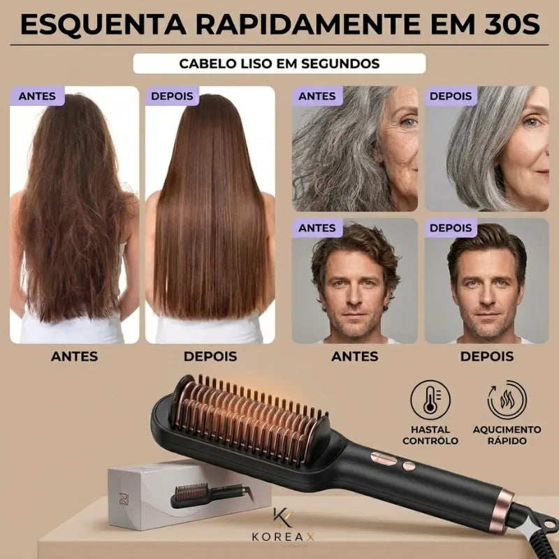 Escova Elétrica Portátil 2 em 1 | Alisa sem ressecar e Elimina o Frizz- Aquecimento 30s | KoreaX