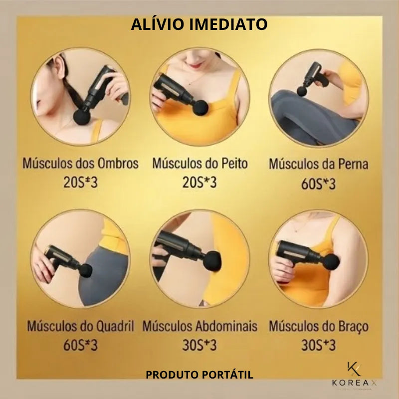 Pistola Massageadora Muscular Portátil - 6 Velocidades e 4 Ponteiras| KoreaX