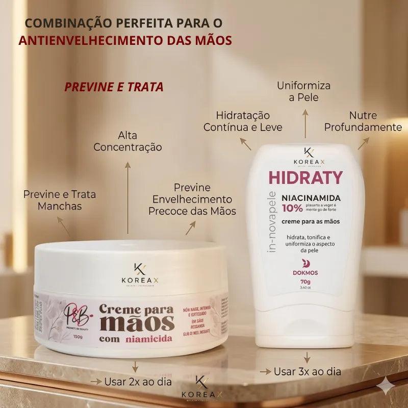 Kit 2 Cremes Para Mãos Antienvelhecimento e Clareador |KoreaX