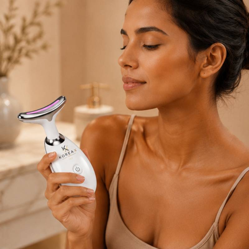 Massageador Face e Pescoço Fototerapia com 3 LEDs Flacidez e Rugas| KoreaX