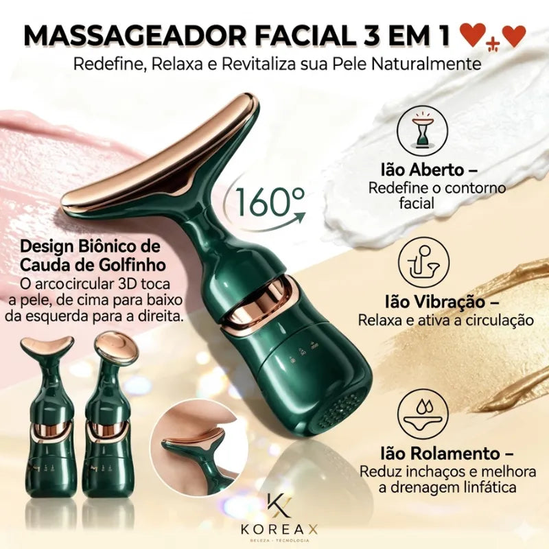 Massageador Facial 3 em 1  Anti- Rugas e Lifting para Rosto, Olhos e Pescoço | KoreaX