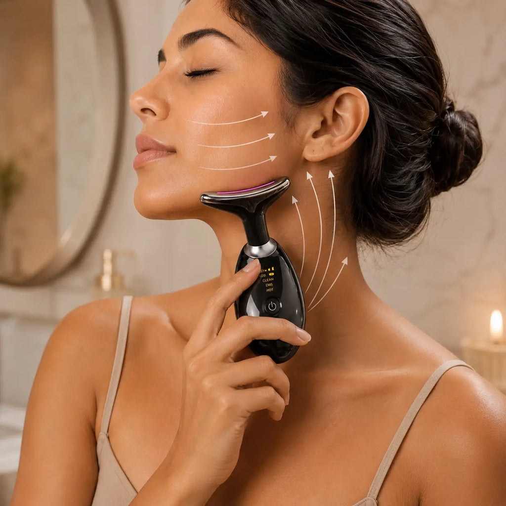 Massageador Face e Pescoço Fototerapia com 3 LEDs Flacidez e Rugas| KoreaX